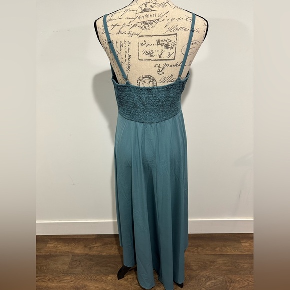 Halara Breezeful Shirred High Low Flowy Midi Dress Stone Blue Size Large NWT - Picture 6 of 12